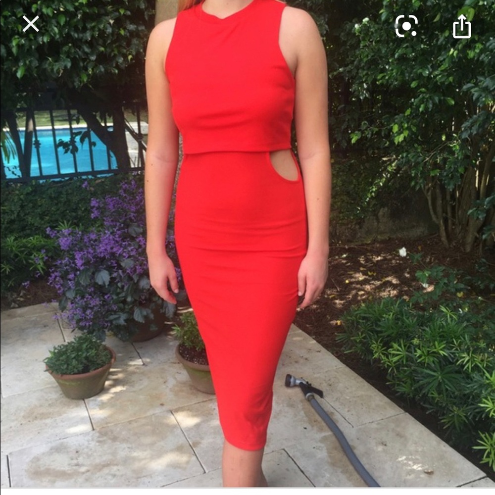Topshop Red Midi Cut Out Dress